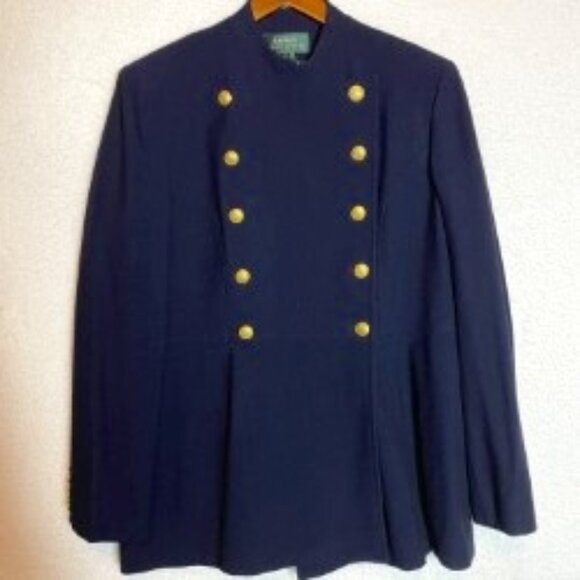 RALPH LAUREN VTG MILITARY JACKET NAVY DOUBLE BREASTED SZ 14- WORSTED WOOL- USA - Picture 1 of 9